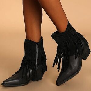 Free People Black Fringe Ankle Booties